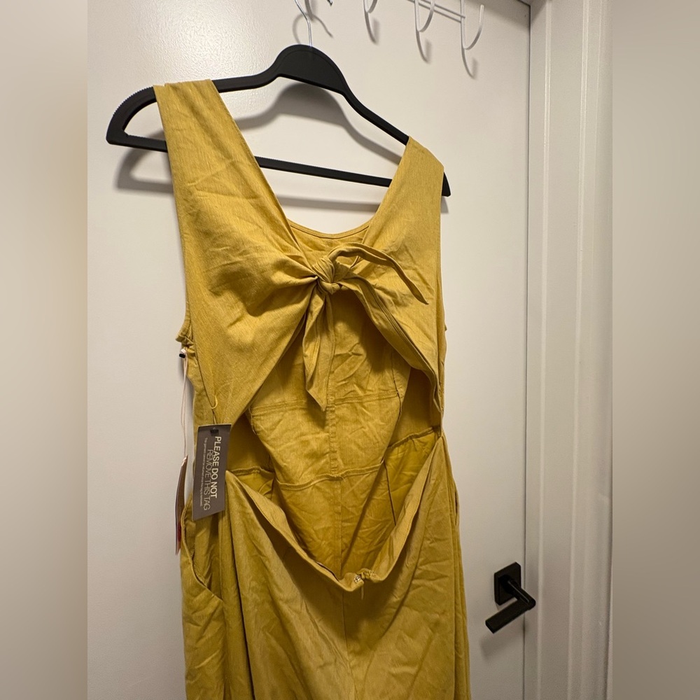 Eva Mendes Yellow Halter Jumpsuit Asymmetrical